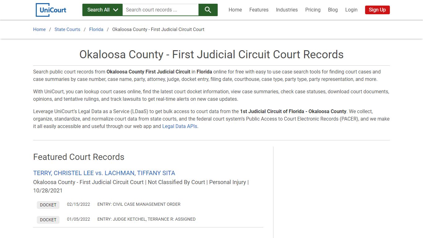 Okaloosa County - First Judicial Circuit Court Records